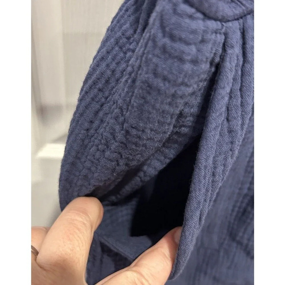 Knox Rose Navy Double Cotton Gauze Short Sleeve V-Neck Tassel Romper Size Large - Picture 7 of 8